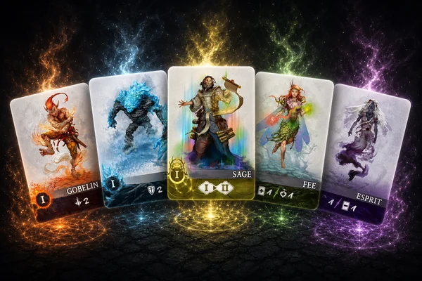 Combinez les cartes - éventail des 5 types de cartes